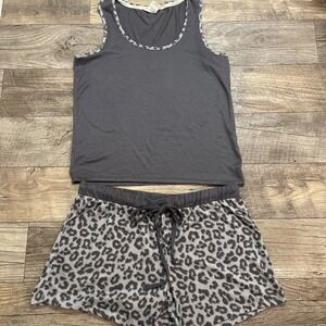 Lucky Brand Women's Leopard Print Pajama Set Tank & Shorts Size XL Poly Blend
